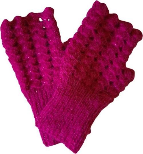 El Örgüsü Parmaksız Lastikli Simli Sıklamen Eldiven