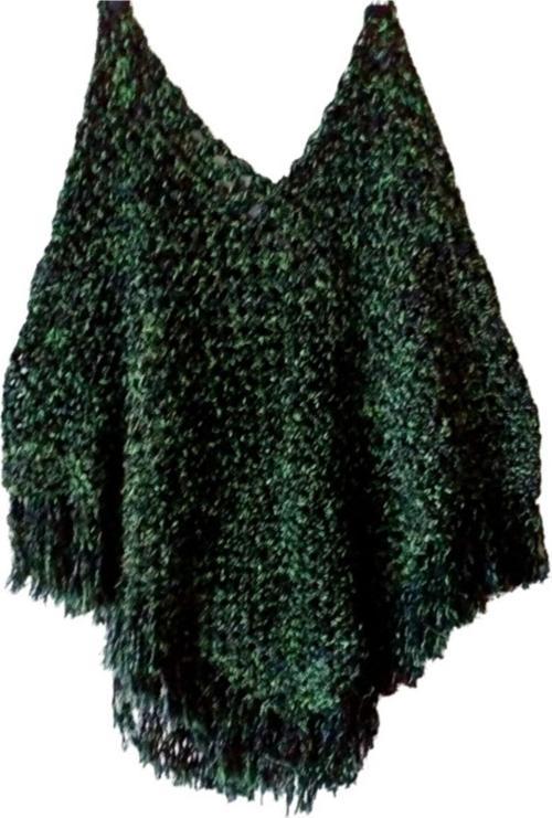 El Örgüsü Sim Detaylı Kırçıllı Büyük Beden Kadın Panço