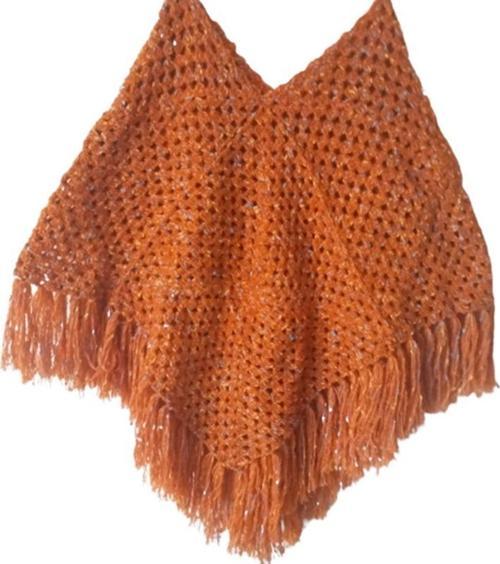 El Örgüsü Turuncu Kırçıllı Kadın Panço