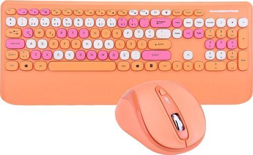 KM-6281 CANDY Renkli Tuşlu Turuncu Kablosuz Q Multimedia Klavye + Mouse Set