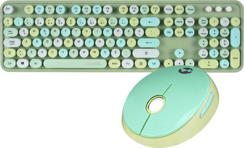 ROUND KM-6282 Renkli Tuşlu Yeşil Kablosuz Q Multimedia Klavye + Mouse Set