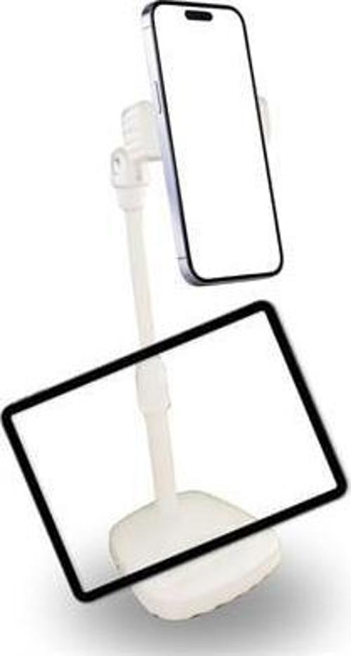 Tablet ve Telefon Tutucu Masa Üstü  Plastik Beyaz Telefon Standı