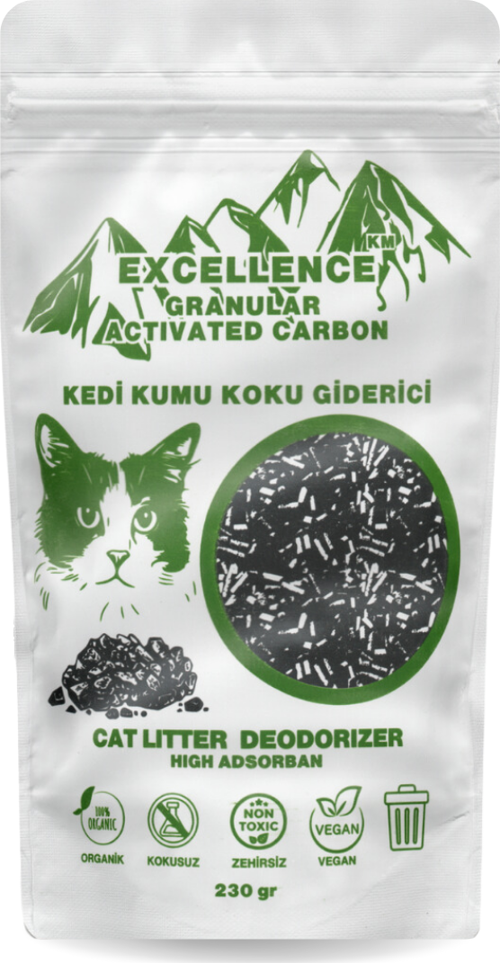 Kedi Kumu Koku Giderici 230gr Excellence KM Granular Activated Carbon Kömür Bazlı Granül Aktif Karbon Kalın Taneli