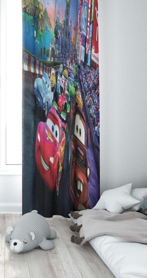 1 Kanat Şimşek Mqqueen Arabalar Lazer Kenar Kesimli Ince Petek Kumaş Dekoratif Çocuk Odası Perdesi