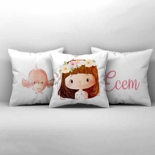 Çocuk Bebek Odası Kırlent Kılıfı Çiçek Taçlı Kız