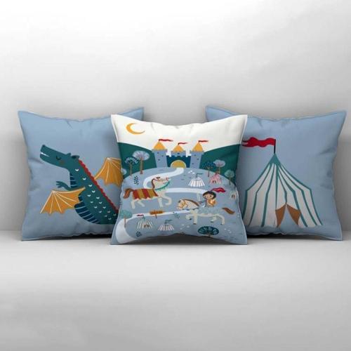 Çocuk Bebek Odası Kırlent Kılıfı Şatolu Atlar