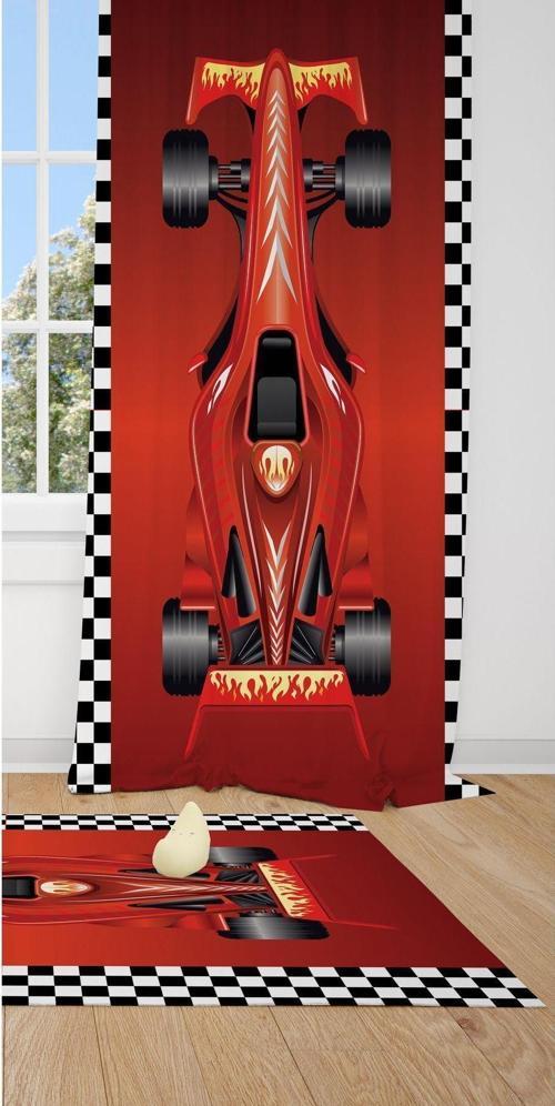 1 Kanat Yarışcı Formula 1 Bayraklı Bebek Çocuk Odası Perdesi Fon Perde