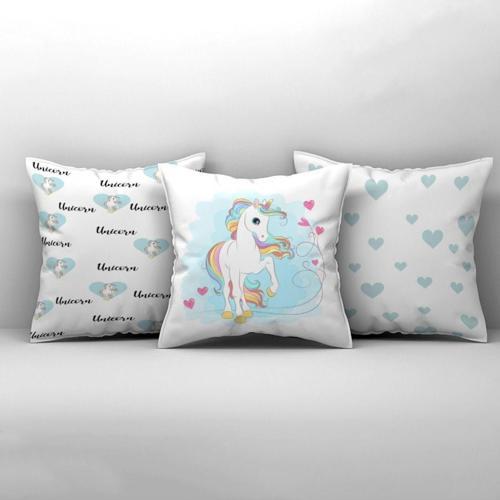 Çocuk Bebek Odası Kırlent Kılıfı Renkli Unicorn ve Kalpler