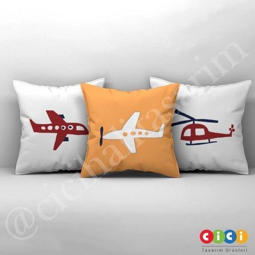 Çocuk Bebek Odası Kırlent Kılıfı Helikopter ve Uçak