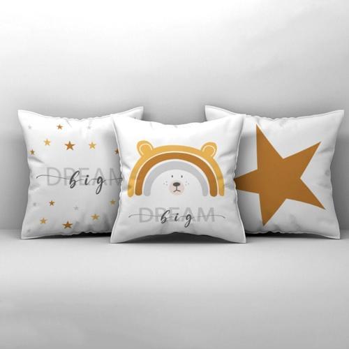 Çocuk Bebek Odası Kırlent Kılıfı Gökkuşağı Ayıcık Dream Big