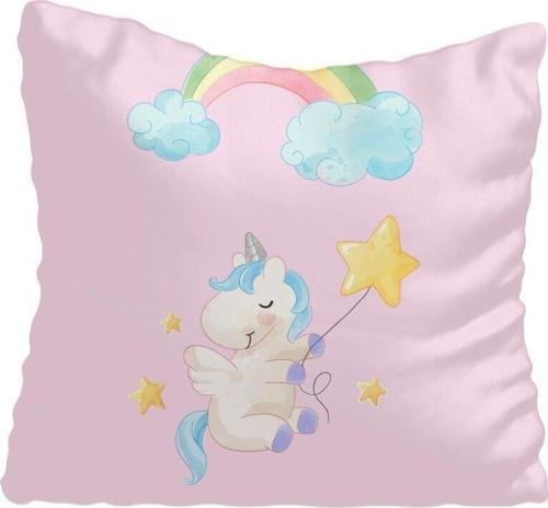 Yıldızlı Balon Tutan Ünicorn At Odası Kırlent Kılıfı