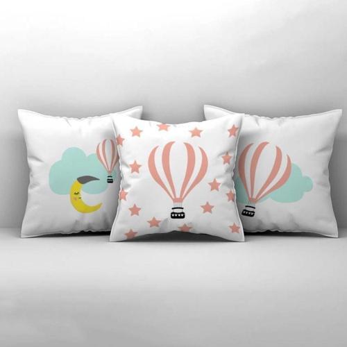 Çocuk Bebek Odası Kırlent Kılıfı Bulutlu Aydede Uçan Balon Yıldızlar