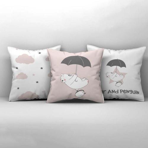 Çocuk Bebek Odası Kırlent Kılıfı Yıldızlı Ayı Penguen