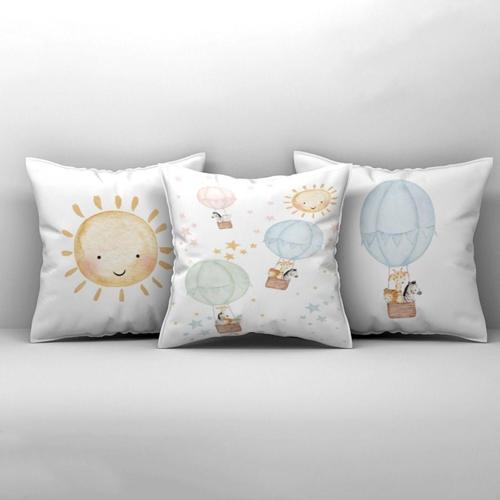 Çocuk Bebek Odası Kırlent Kılıfı Yıldızlı Uçan Balon Sevimli Hayvanlar
