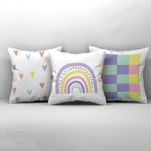 Çocuk Bebek Odası Kırlent Kılıfı Puantiyeli Gökkuşağı Lila