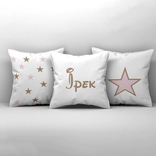 Çocuk Bebek Odası Kırlent Kılıfı Tek Yıldız ve Serpme Yıldızlar İpek