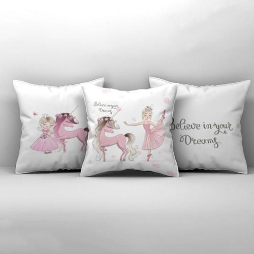 Çocuk Bebek Odası Kırlent Kılıfı Unicornlu Balerin Kız