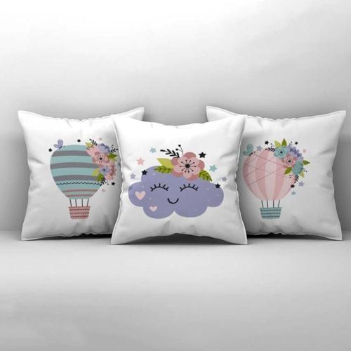 Çocuk Bebek Odası Kırlent Kılıfı Bulutlu Yıldızlı Uçan Balon Çiçekler