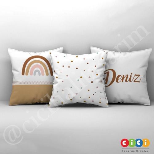 Çocuk Bebek Odası Kırlent Kılıfı Puantiyeli Gökkuşağı Deniz
