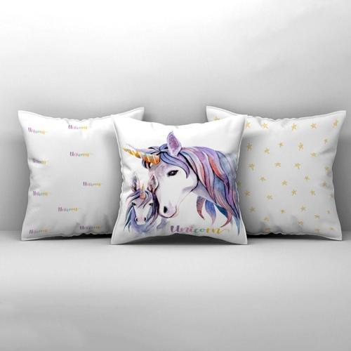Çocuk Bebek Odası Kırlent Kılıfı Yıdlızlı Yavru Unicorn ve Annesi