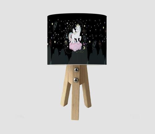 Çocuk Bebek Odası Abajur Pembe Bulutlu Yıldızlı Unicron