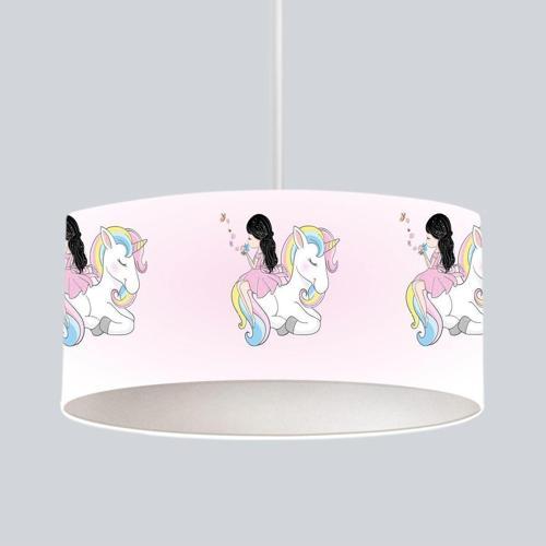 Çocuk Bebek Odası Sarkıt Avize Renkli Unicorn Elinde Kelebek Kız