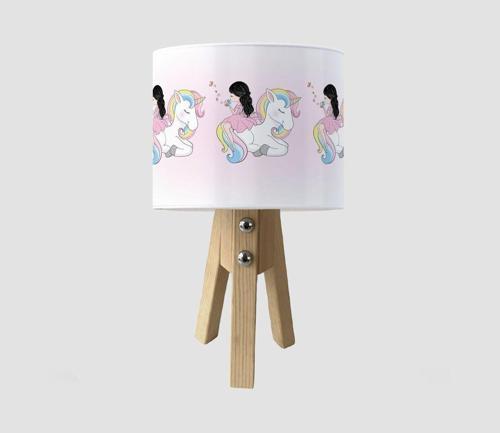 Çocuk Bebek Odası Abajur Renkli Unicorn Elinde Kelebek Kız
