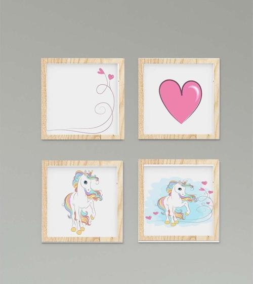 Çocuk Bebek Odası Tablo Renkli Unicorn ve Kalpler