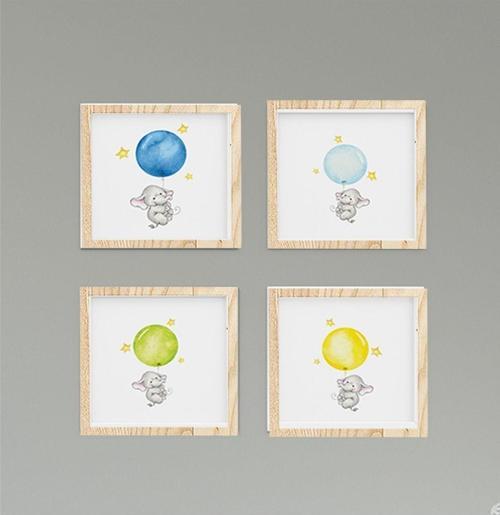 Çocuk Bebek Odası Tablo Yıldızlı Balon Tutan Fil