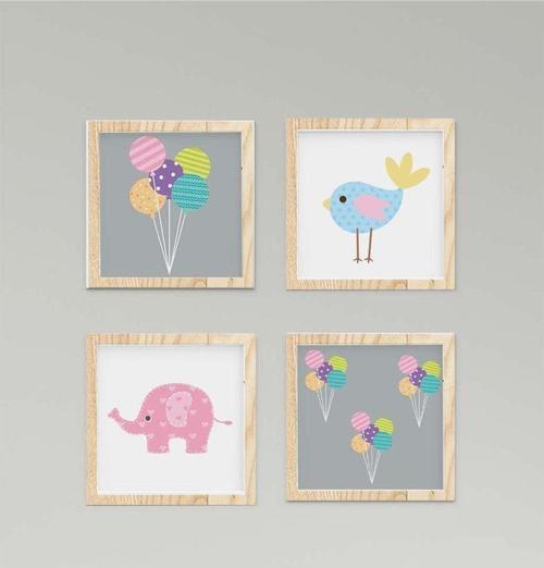 Çocuk Bebek Odası Tablo Balonlu Fil ve Kuş