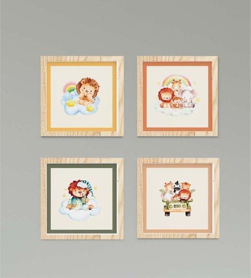 Çocuk Bebek Odası Tablo Sevimli Aslan ve Arkadaşları