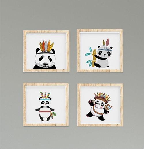 Çocuk Bebek Odası Tablo Kızılderili Panda
