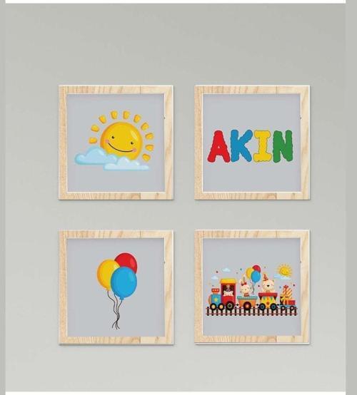 Çocuk Bebek Odası Tablo Trende Eğlenceli Hayvanlar