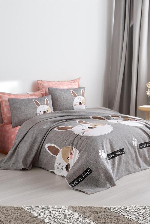 Pike Seti Baskılı Çift Kişilik Tavşancık A.Kahve-Gri-Pembe