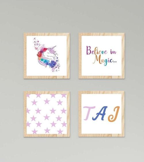 Çocuk Bebek Odası Tablo Çiçekli Unicorn Yıldızlar