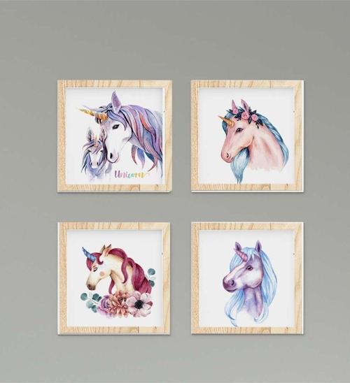 Çocuk Bebek Odası Tablo Yıdızlı Yavru Unicorn ve Annesi