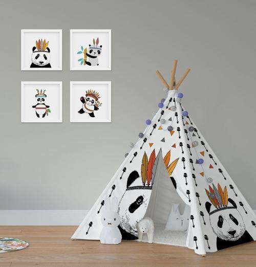 Çocuk Bebek Odası Oyun Çadırı Kızılderili Panda