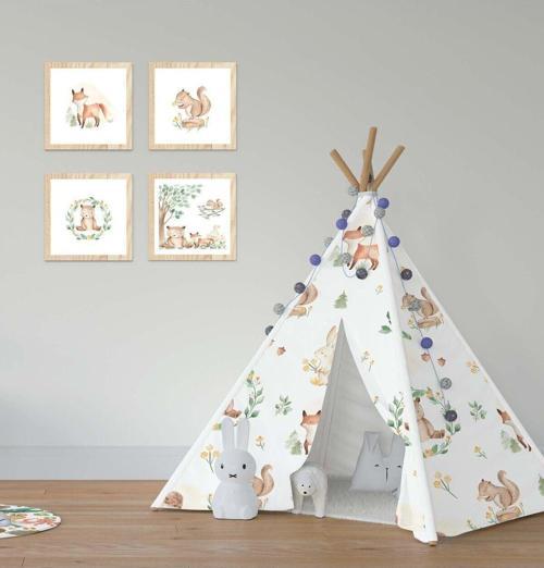 Çocuk Bebek Odası Oyun Çadırı Sevimli Ayıcık Sinap Tavşan ve Tilki