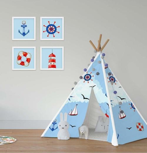 Çocuk Bebek Odası Oyun Çadırı Çapa Denizci Desen