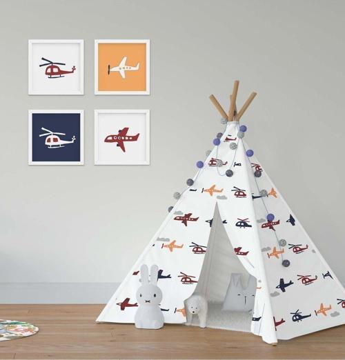 Çocuk Bebek Odası Oyun Çadırı Bulutlu Uçak ve Helikopter
