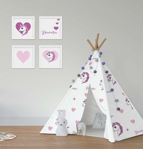 Çocuk Bebek Odası Oyun Çadırı Serpme Yıldızlı Unicorn