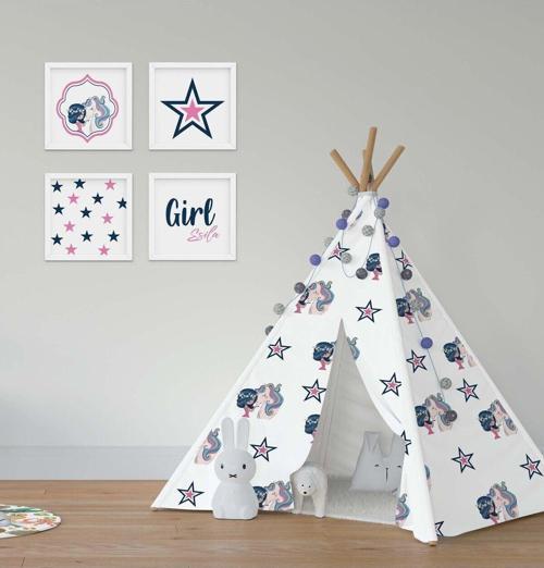 Çocuk Bebek Odası Oyun Çadırı Unicornlu Prenses Kız