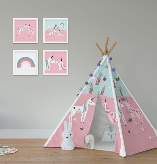 Çocuk Bebek Odası Oyun Çadırı Unicornlu Atlar
