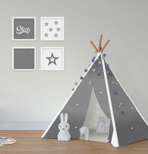 Çocuk Bebek Odası Oyun Çadırı Stars Yazılı