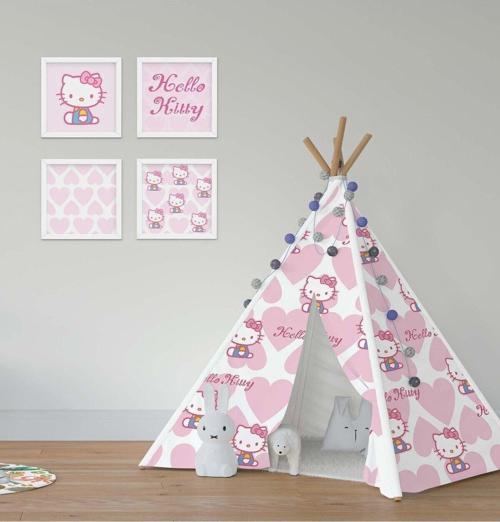Çocuk Bebek Odası Oyun Çadırı Kalpli Hello Kitty