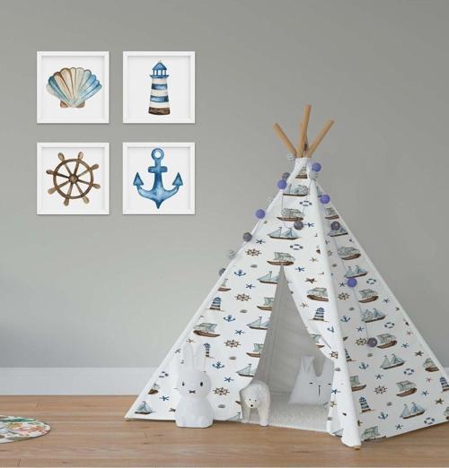 Çocuk Bebek Odası Oyun Çadırı Yelkenli Kuşlar