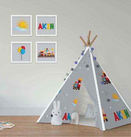 Çocuk Bebek Odası Oyun Çadırı Trende Eğlenceli Hayvanlar
