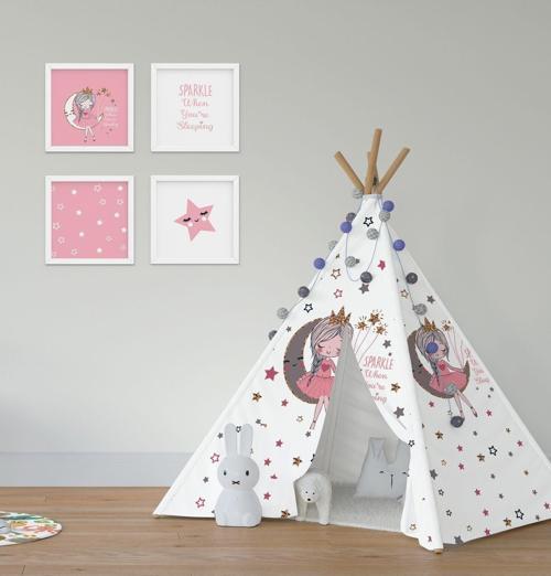 Çocuk Bebek Odası Oyun Çadırı Serpme Yıldızlı Ayda Uyuyan Aykız