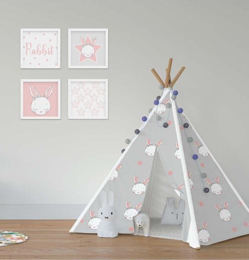 Çocuk Bebek Odası Oyun Çadırı Yıldızlı Uyuyan Tavşan