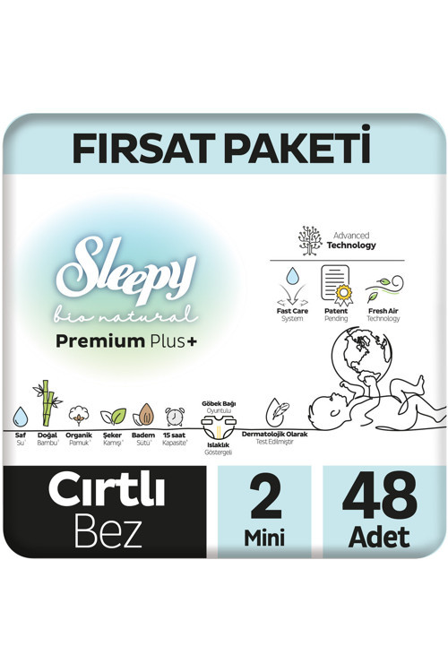 Bio Natural Premium Plus Fırsat Paketi Bebek Bezi 2 Numara Mini 48 Adet